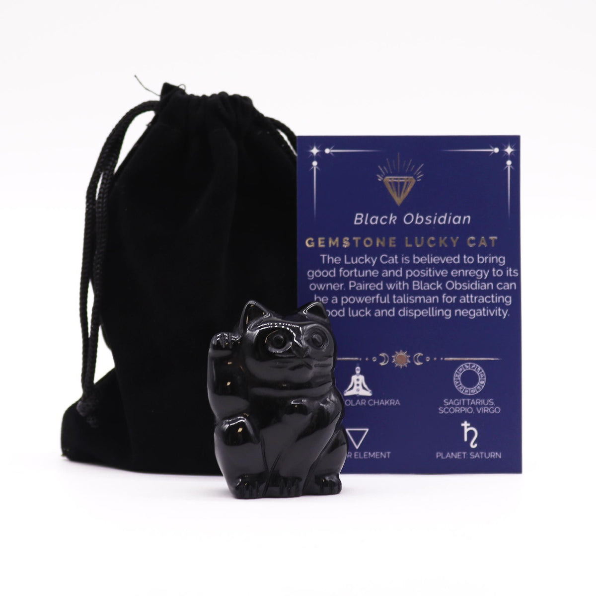 Edelstein-Glückskatze – Schwarzer Obsidian 50×35×25 mm