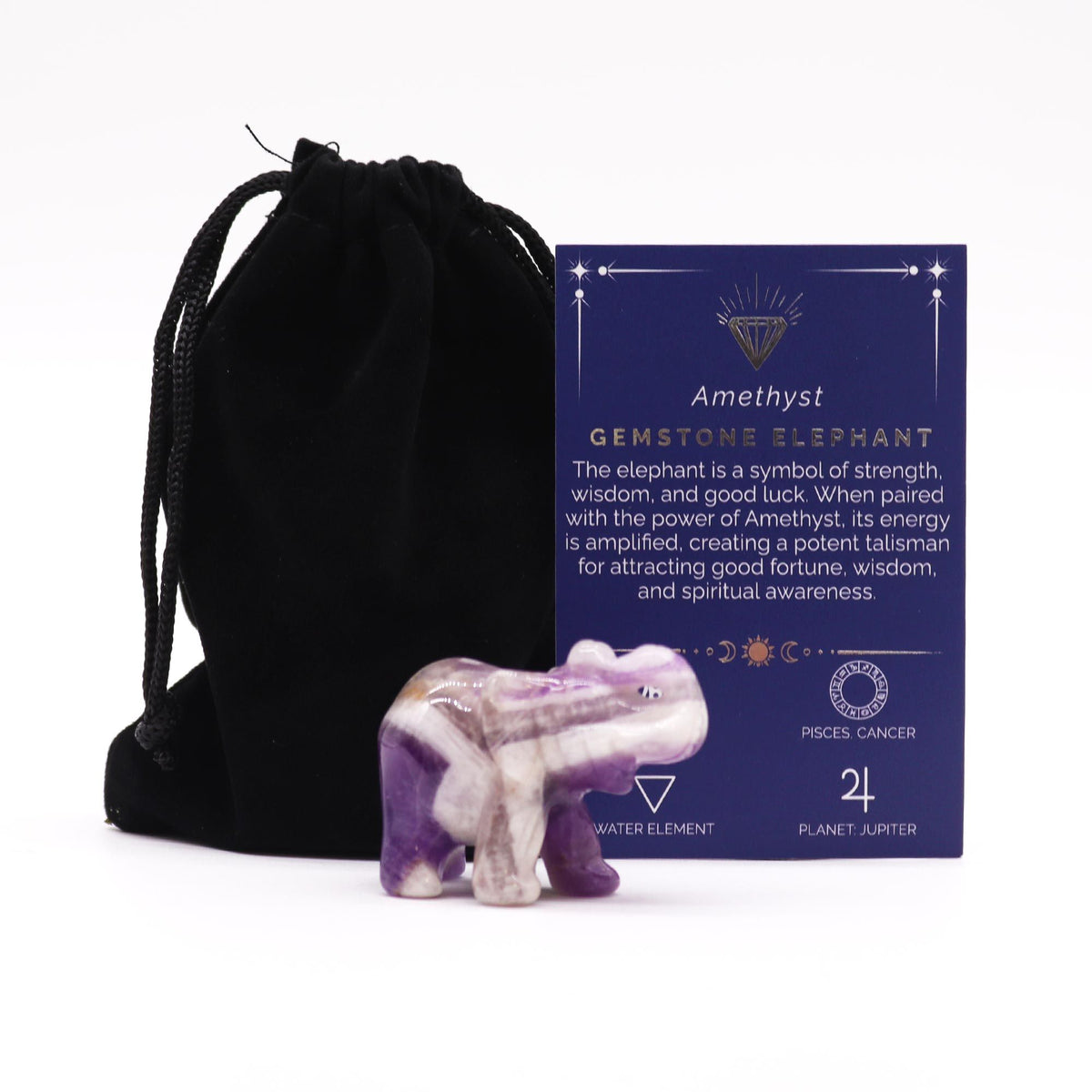 Edelstein-Glückselefant – Amethyst 50×35×25 mm