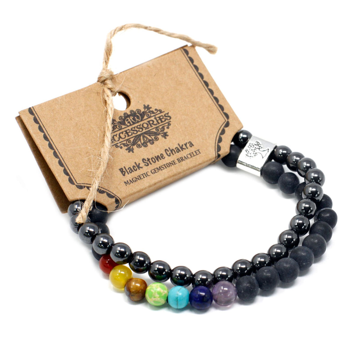 Magnetisches Schwarzstein-Armband mit Chakra-Akzent