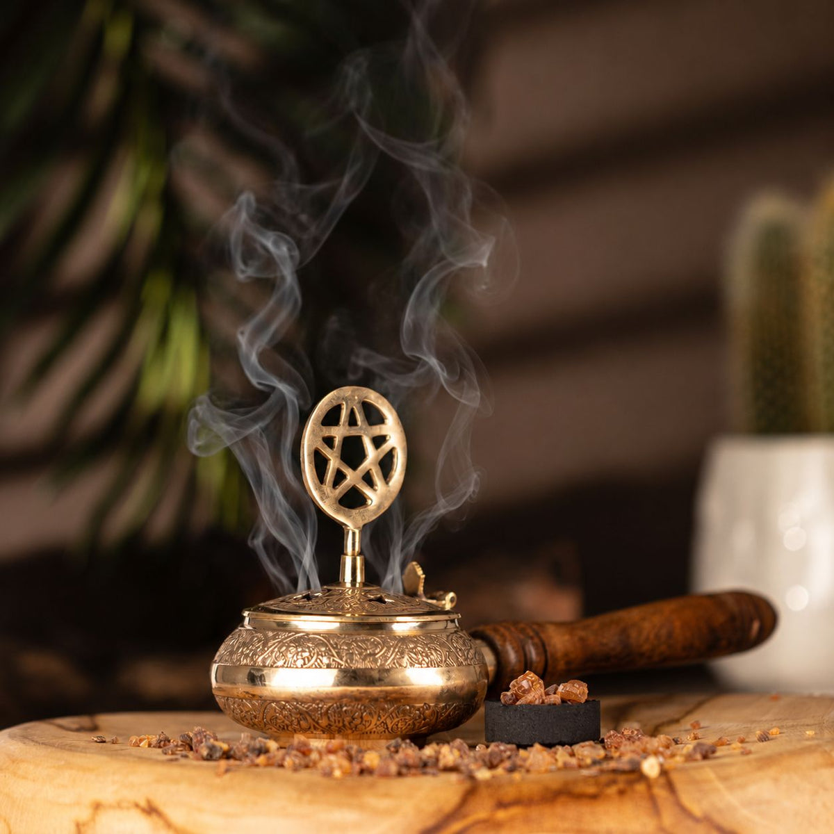 Räuchergefäß mit Holzgriff – Pentagramm