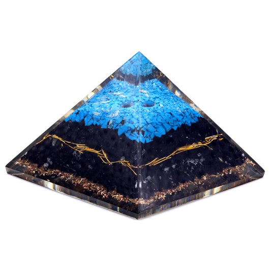 Orgonit Pyramide 70 mm – Türkis & Schwarzer Turmalin