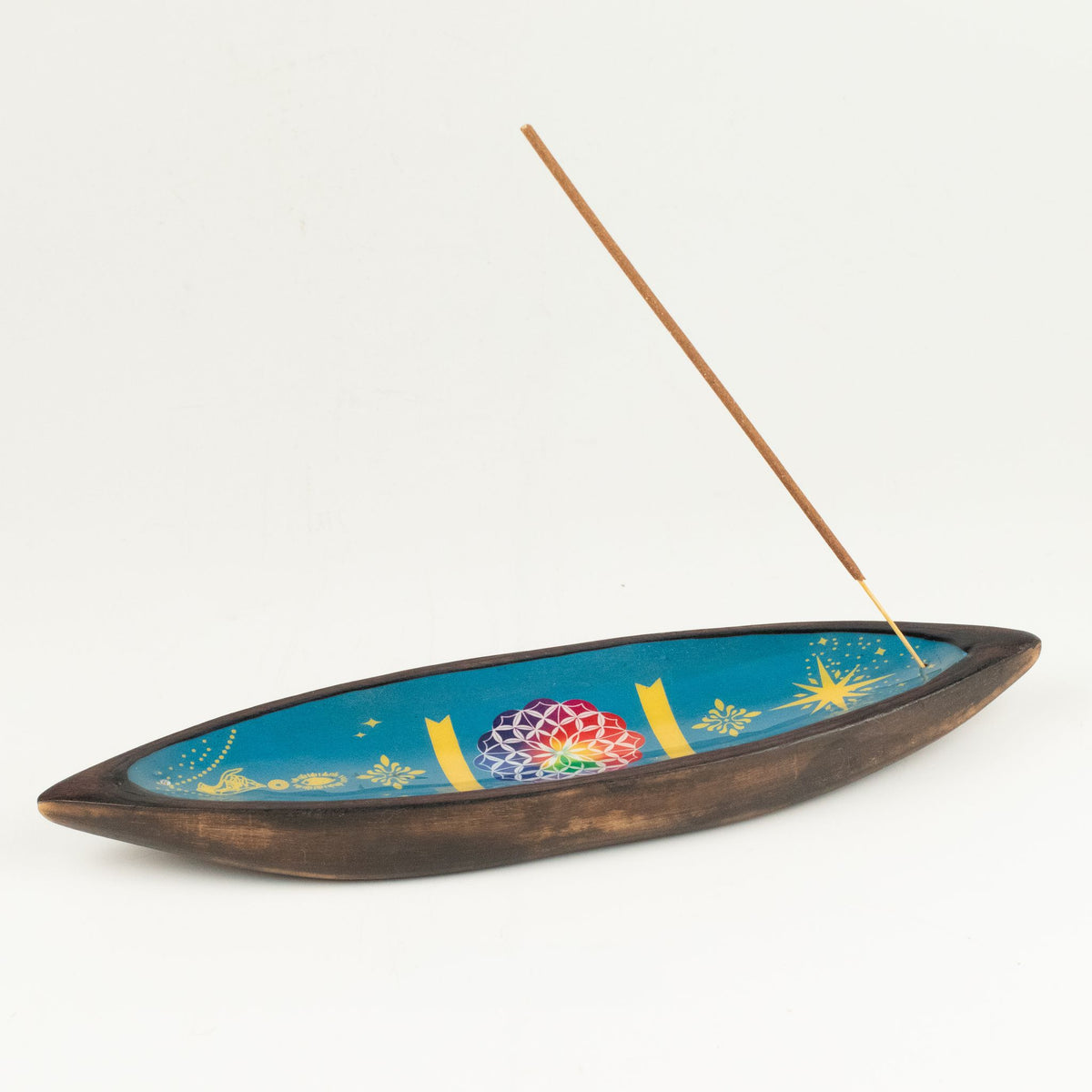 Emaille-Räucherschale Mango-Holz – Mandala