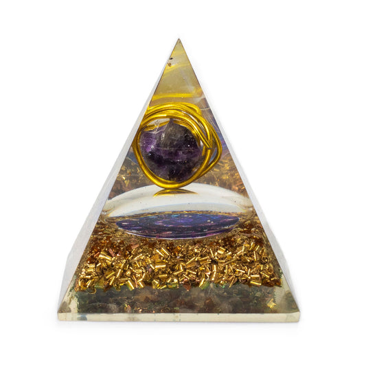 Orgonit Pyramide mittel 7×6 cm – Umwickelter Amethyst & Kupfer
