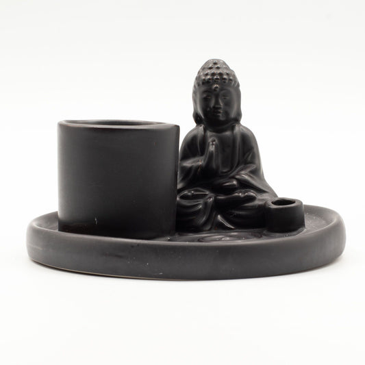 Buddha-Räucherplatte Keramik – Matt Schwarz