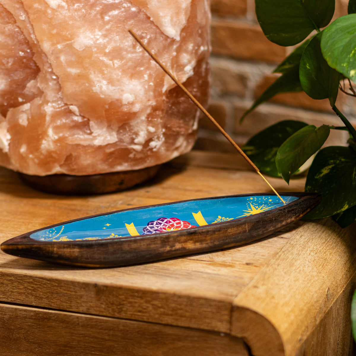 Emaille-Räucherschale Mango-Holz – Mandala