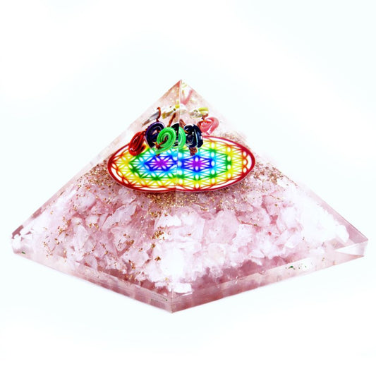 Orgonit Pyramide – Rosenquarz Regenbogen Blume des Lebens