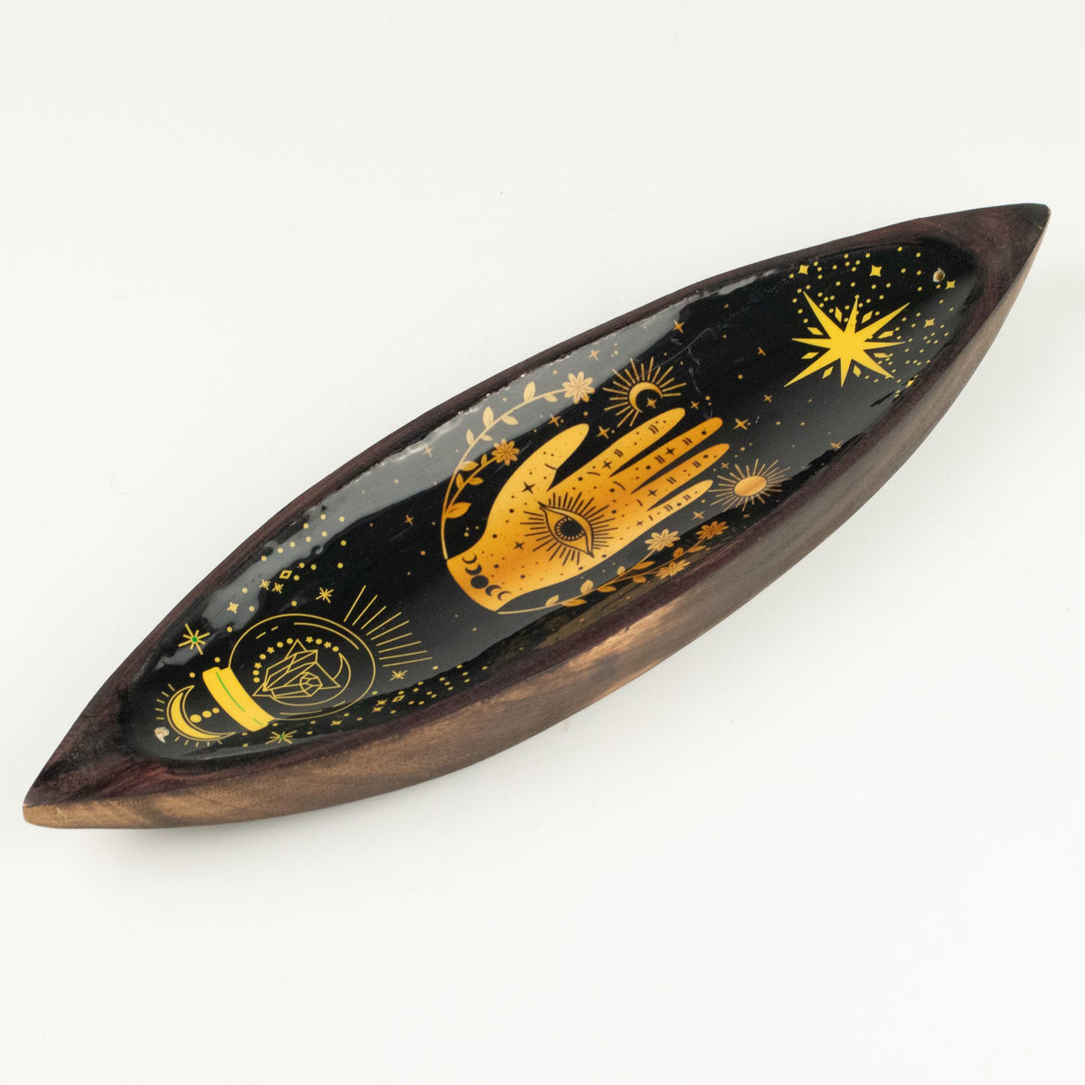 Emaille-Räucherschale Mango-Holz – Hamsa