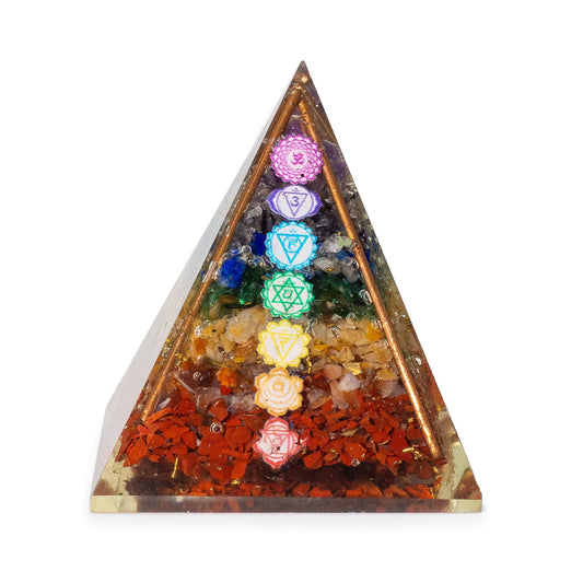 Orgonit Pyramide mittel 7×6 cm – Kupferstäbe & 7 Chakren