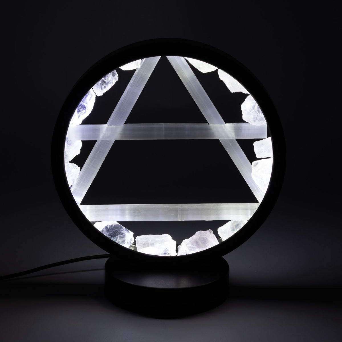 Edelstein Halo Lampe – Luft – Bergkristall & Selenit