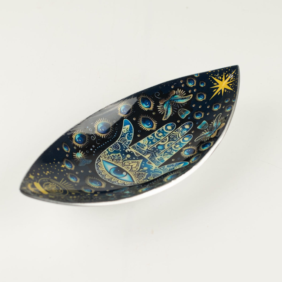 Emaille-Räucherschale Blauer Hamsa
