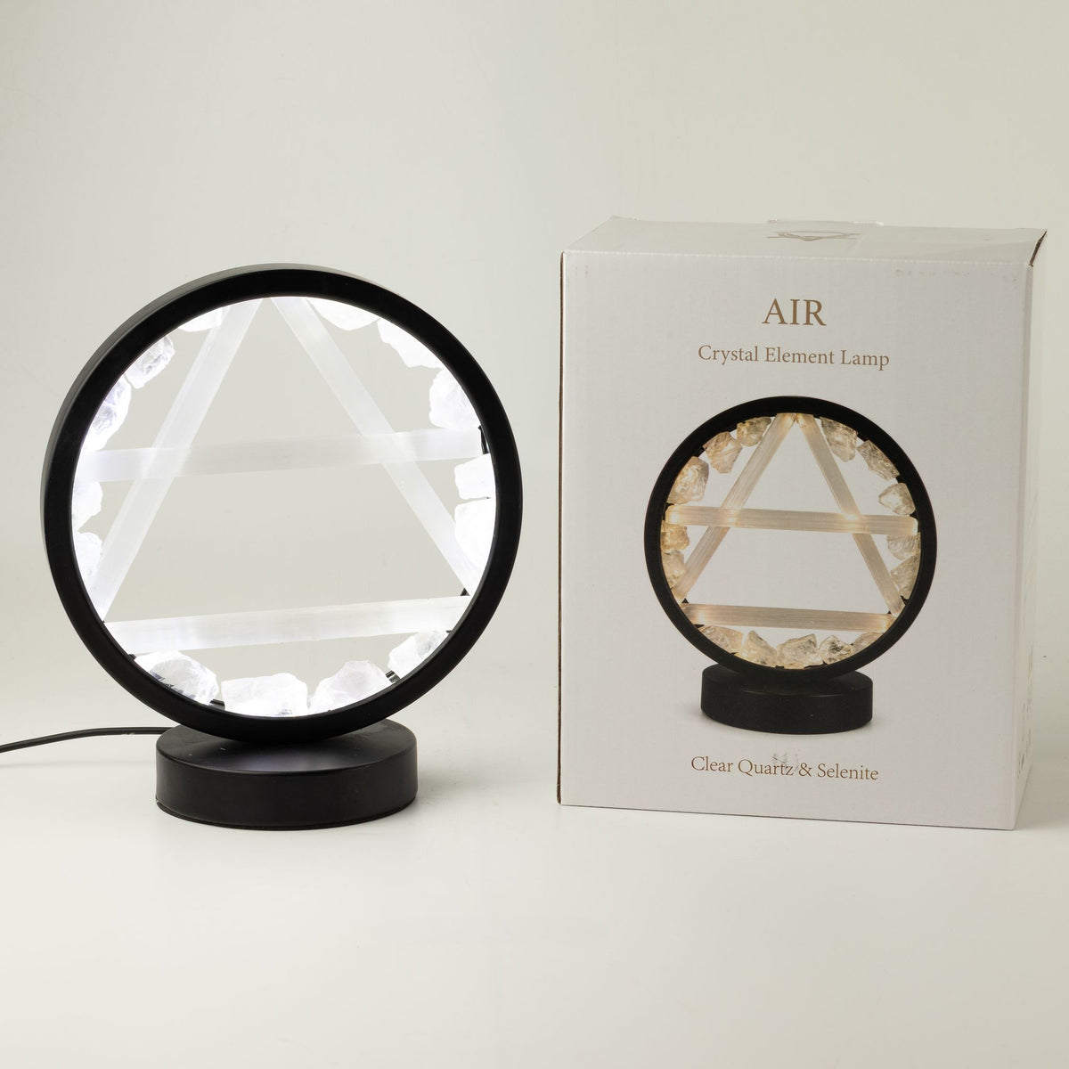 Edelstein Halo Lampe – Luft – Bergkristall & Selenit