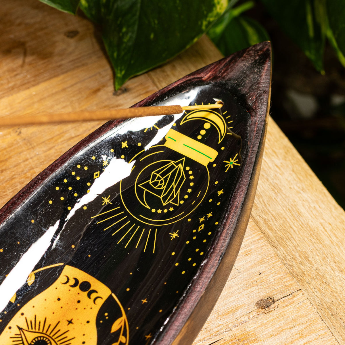 Emaille-Räucherschale Mango-Holz – Hamsa