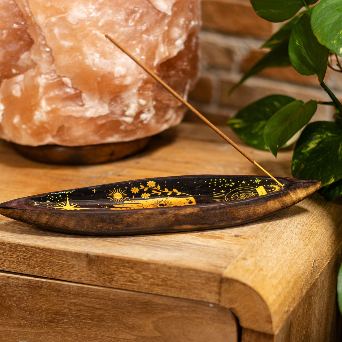 Emaille-Räucherschale Mango-Holz – Hamsa