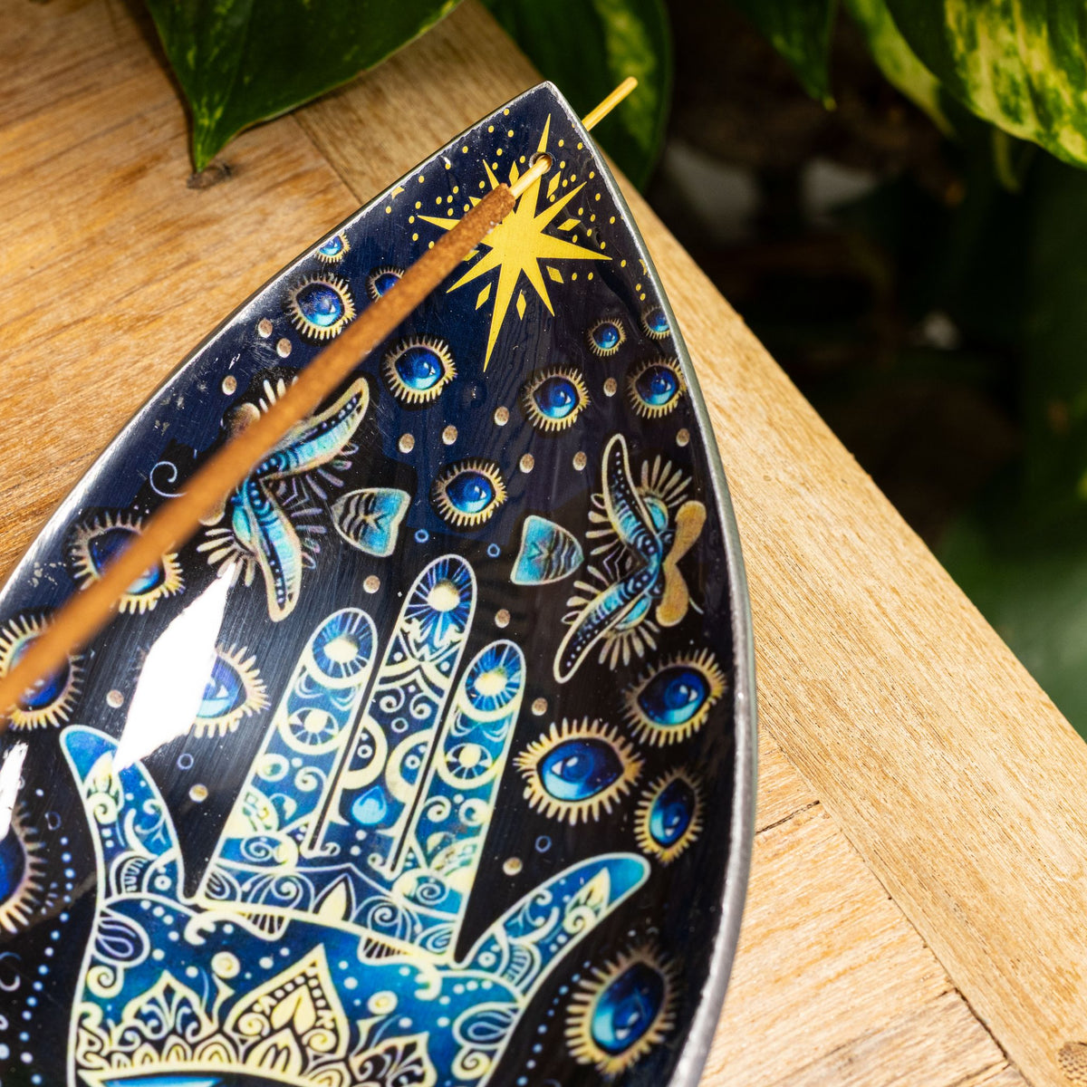 Emaille-Räucherschale Blauer Hamsa