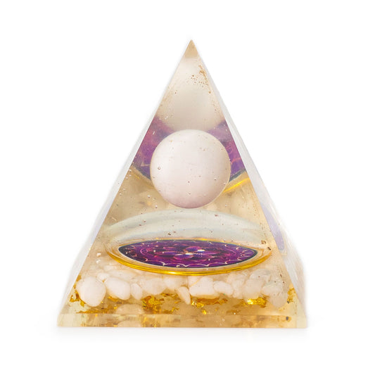 Orgonit Pyramide mittel 7×6 cm – Schwebende Quarz-Kugel