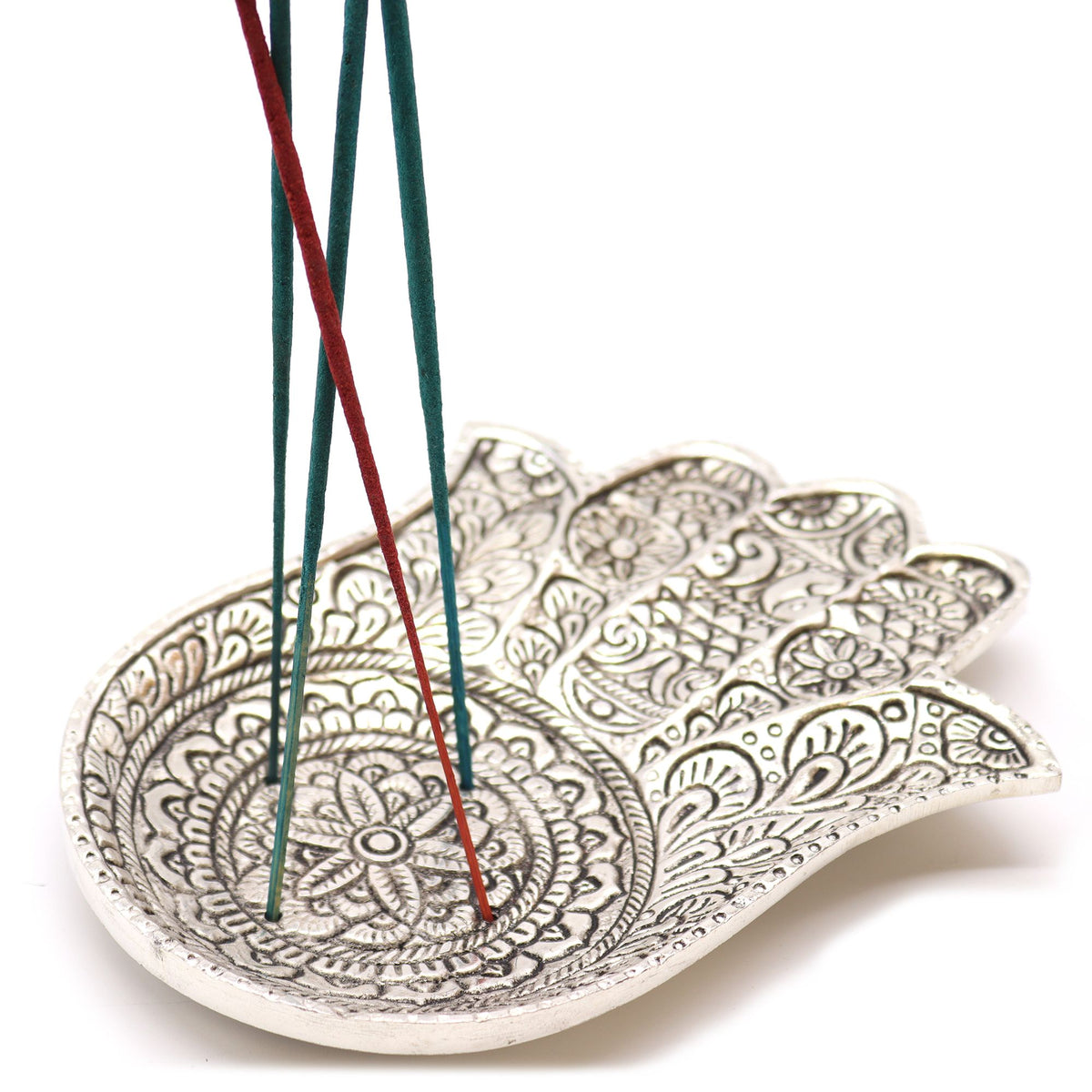 Großer Hamsa-Räucherhalter Aluminium 18×13 cm