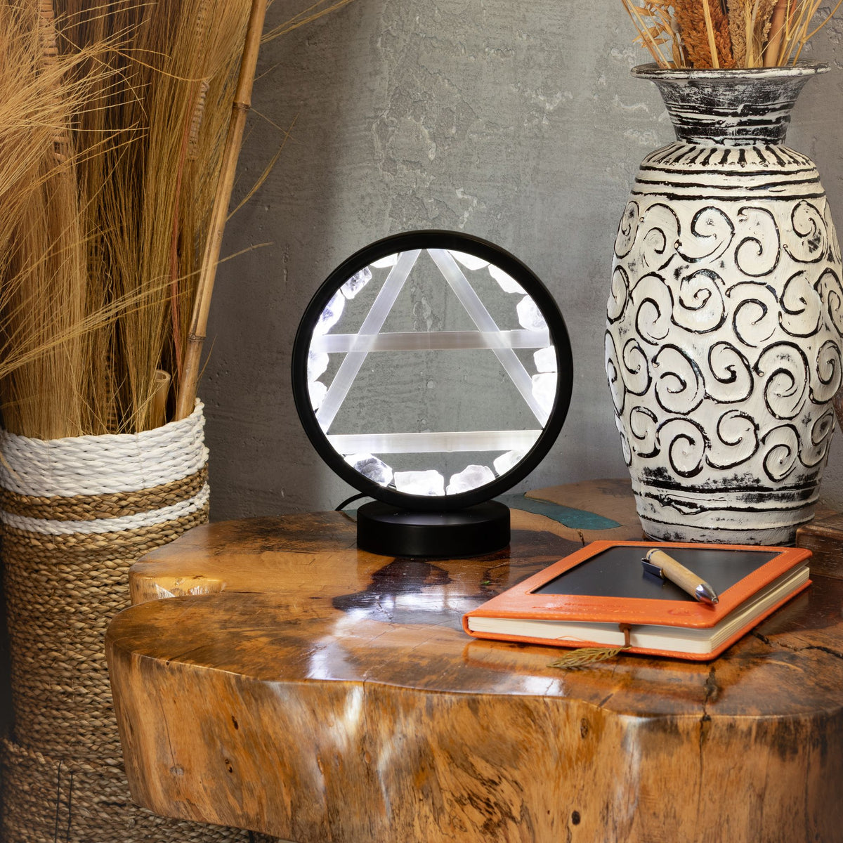 Edelstein Halo Lampe – Luft – Bergkristall & Selenit