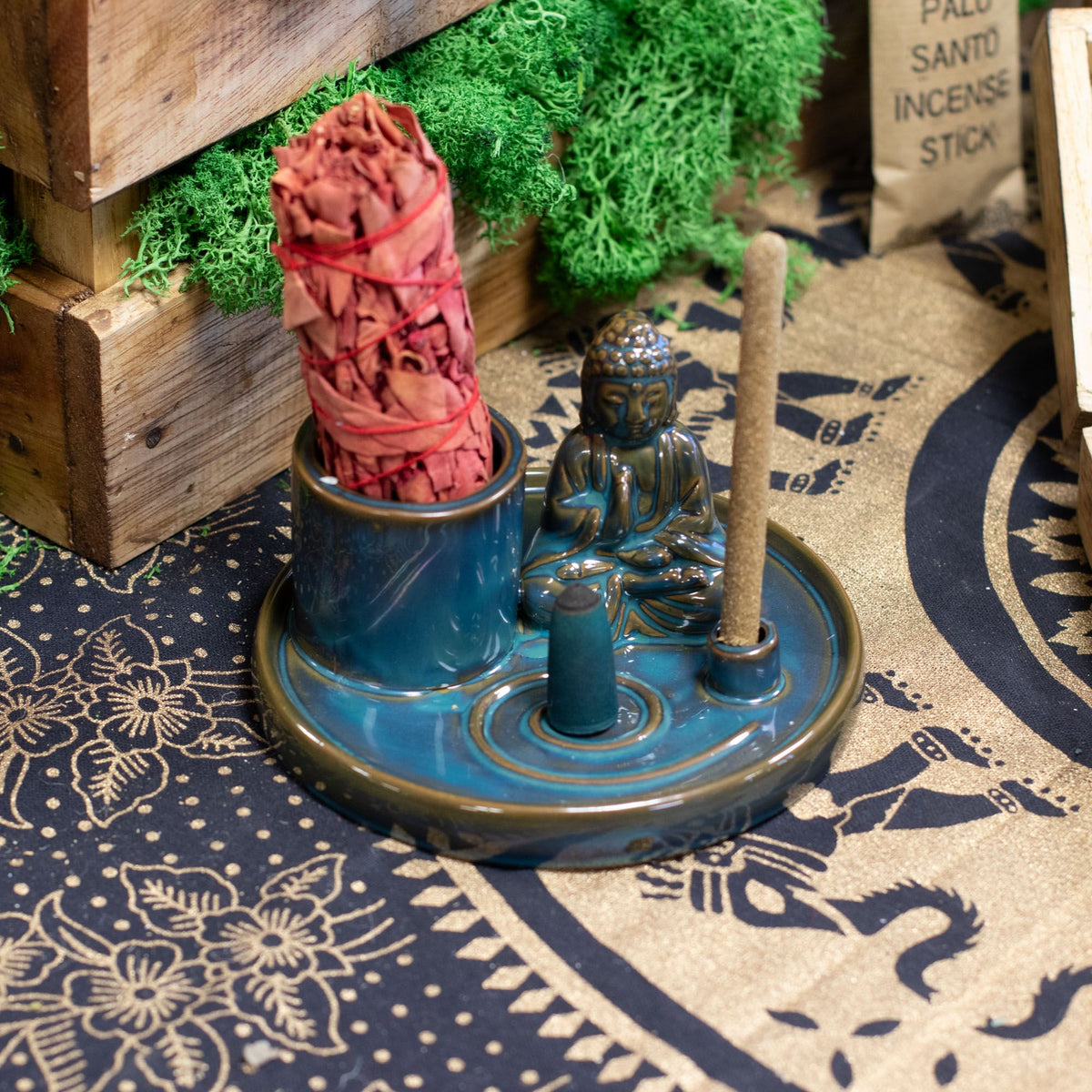 Buddha-Räucherplatte Keramik – Blau