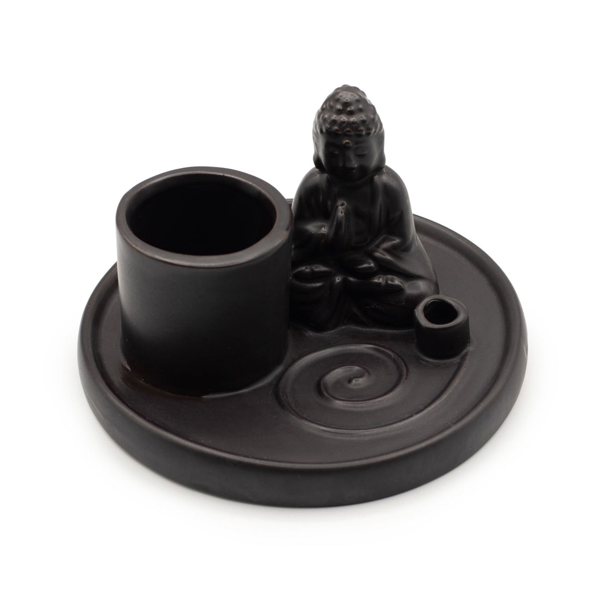 Buddha-Räucherplatte Keramik – Matt Schwarz