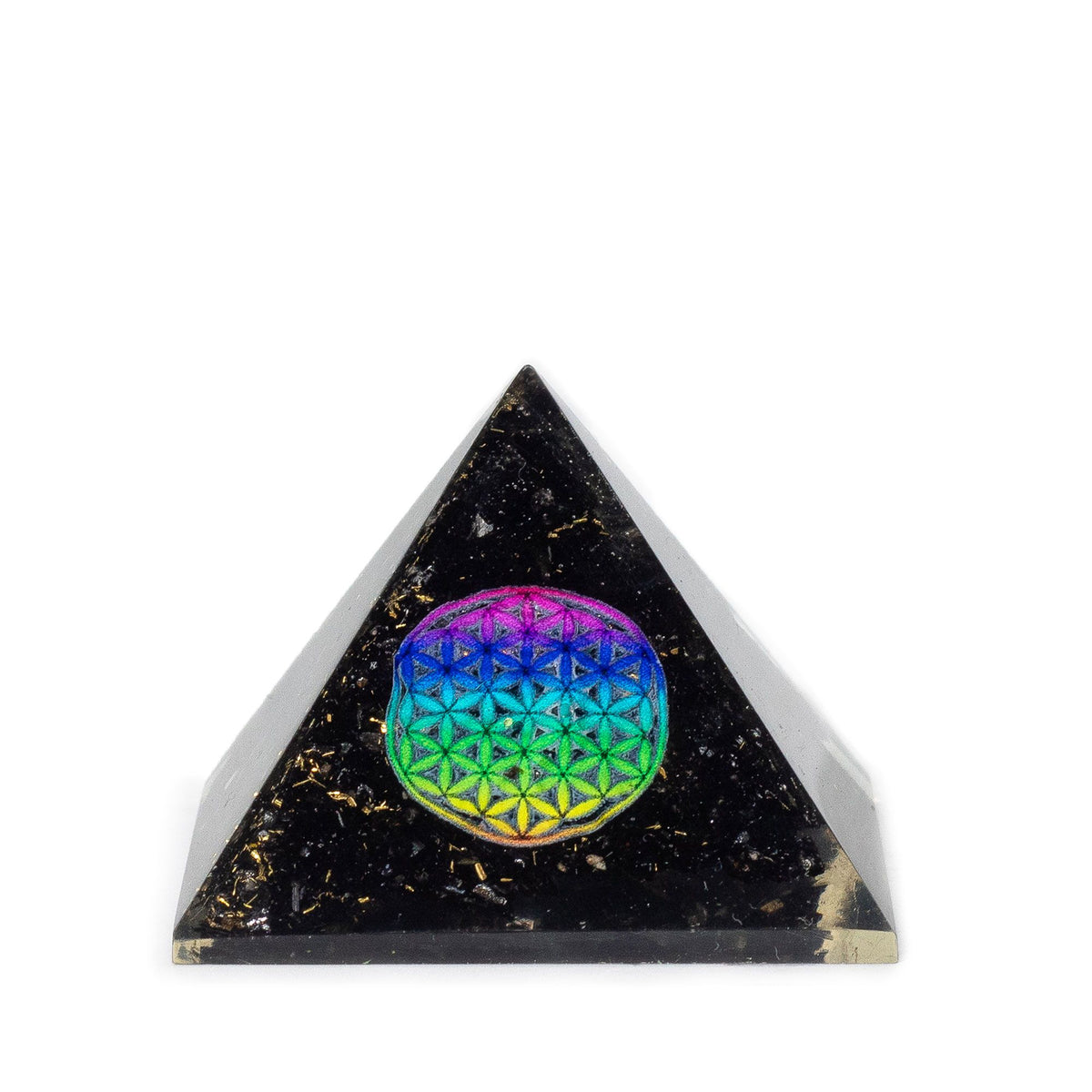 Orgonit Pyramide klein 5,5×4,5 cm – Blume des Lebens & Schwarzer Turmalin