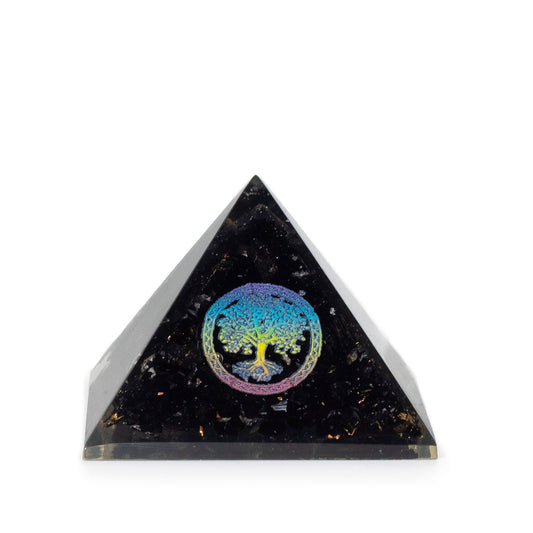 Orgonit Pyramide klein 5,5×4,5 cm – Lebensbaum & Schwarzer Turmalin