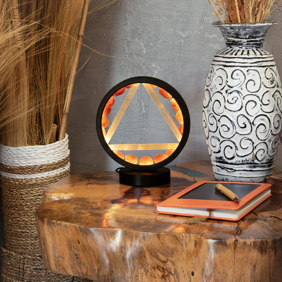 Edelstein Halo Lampe – Feuer – Karneol & Selenit