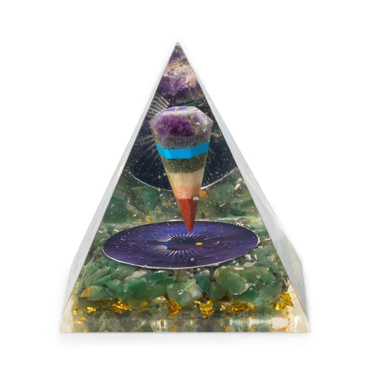 Orgonit Pyramide mittel 7×6 cm – Pendel & Grüner Aventurin