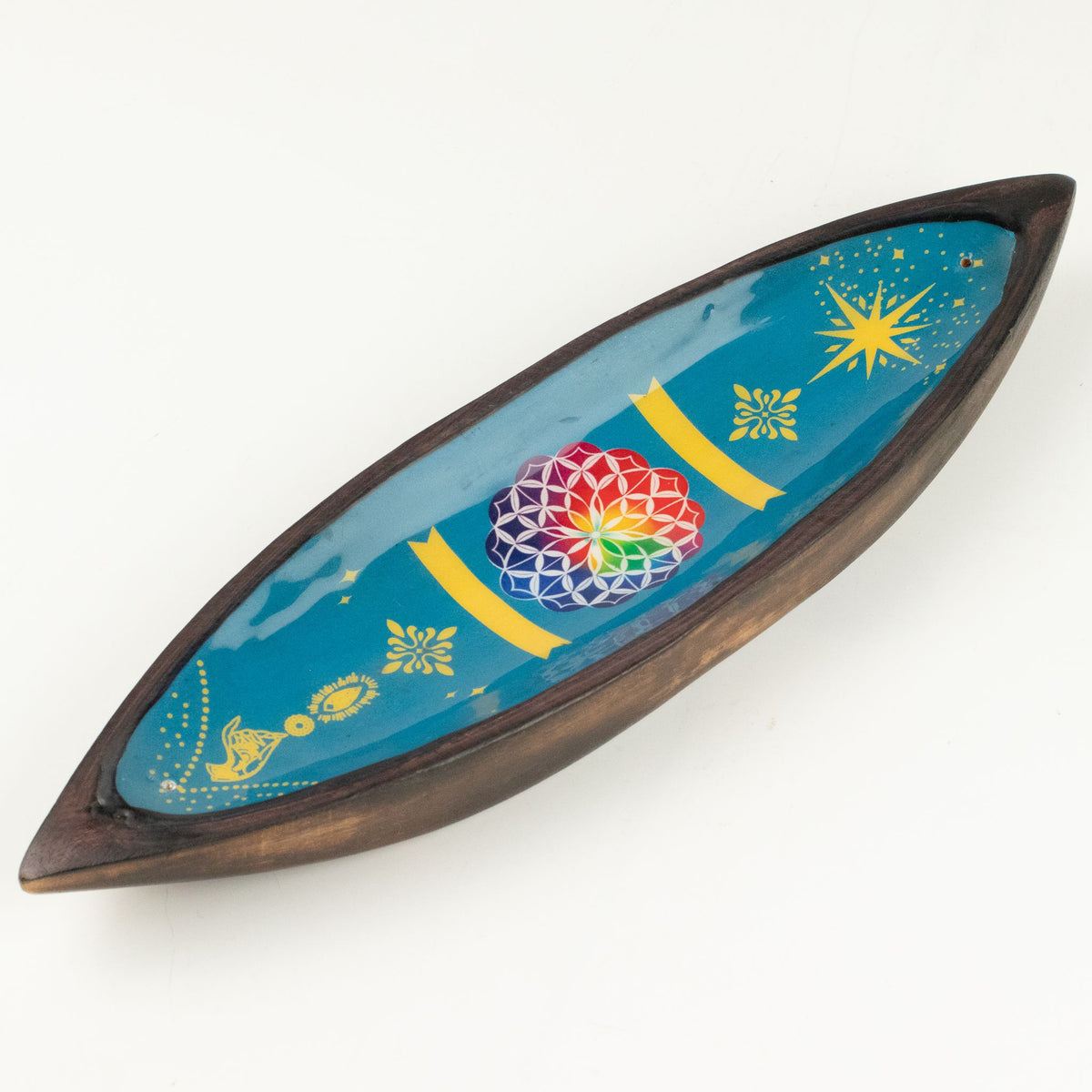 Emaille-Räucherschale Mango-Holz – Mandala