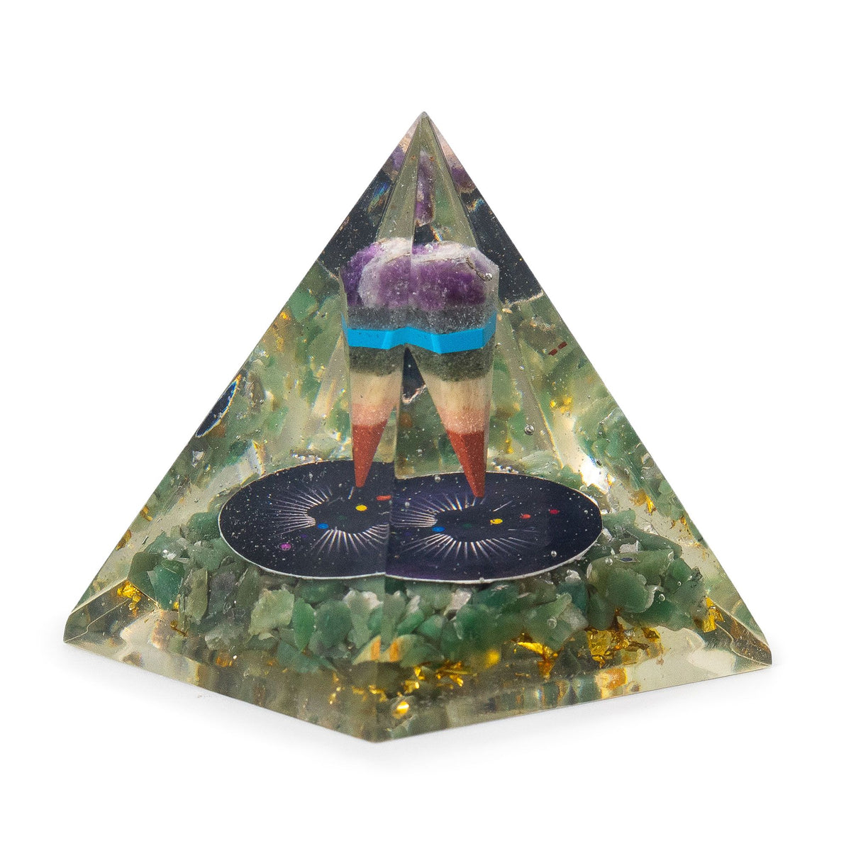 Orgonit Pyramide mittel 7×6 cm – Pendel & Grüner Aventurin