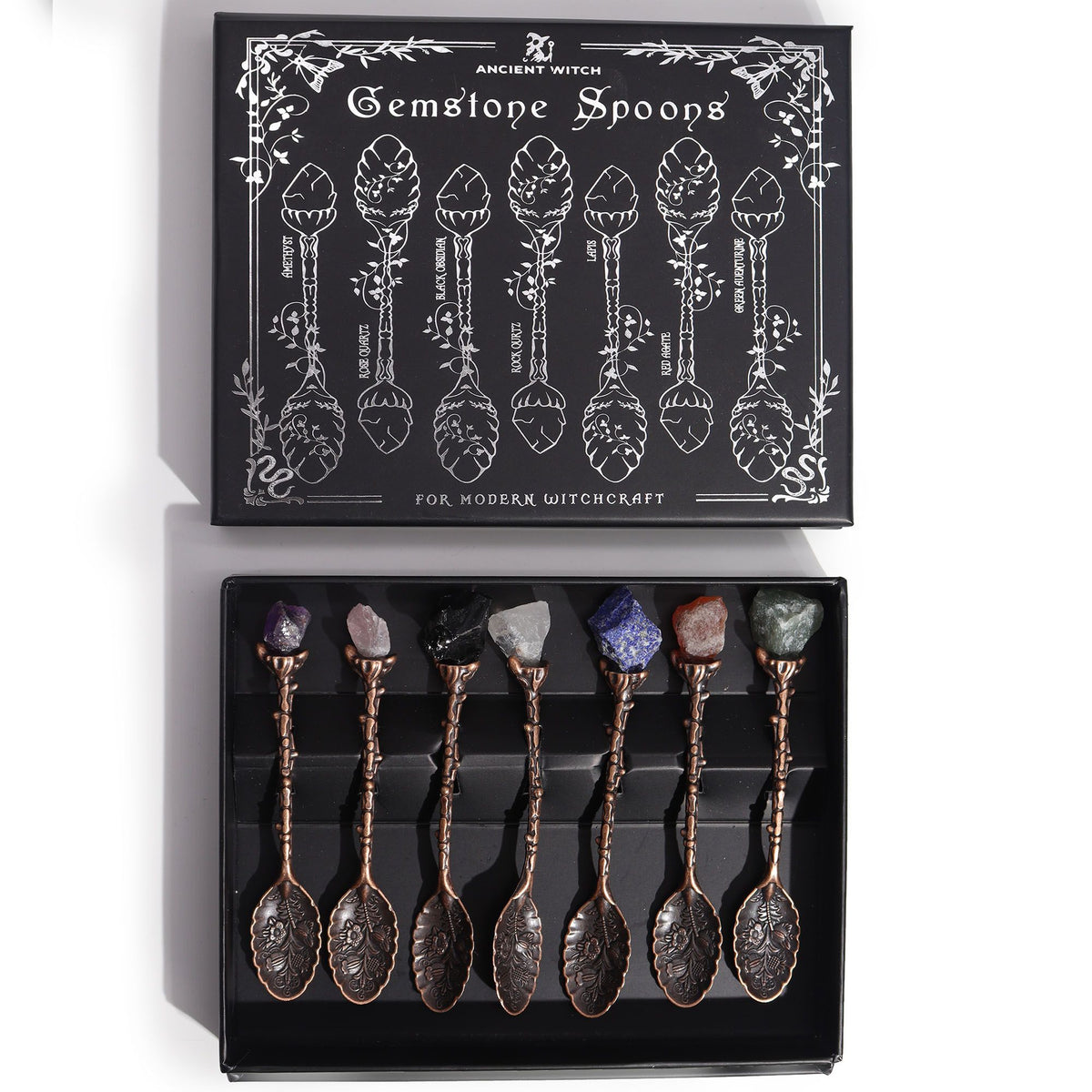 Hexenlöffel-Set Bronze – 7 Edelstein-Löffel