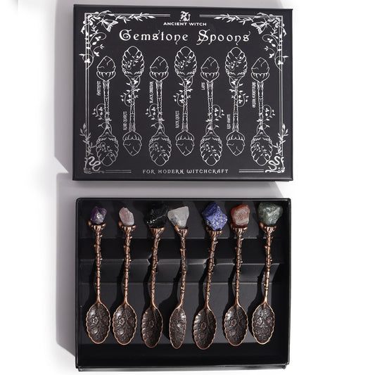 Hexenlöffel-Set Bronze – 7 Edelstein-Löffel