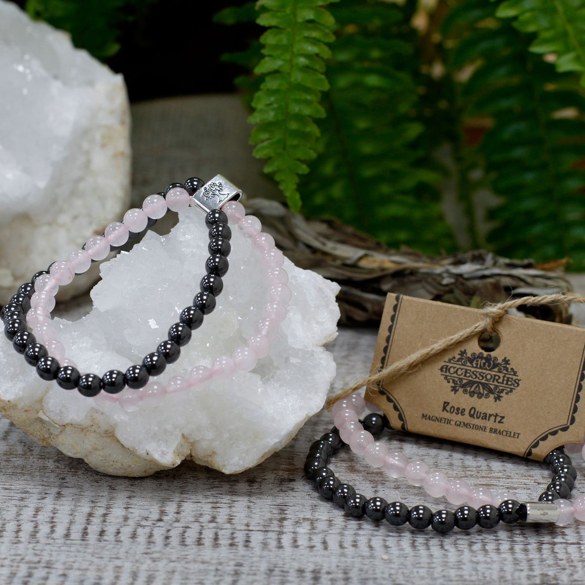 Magnetisches Rosenquarz-Armband – Edelsteinperlen