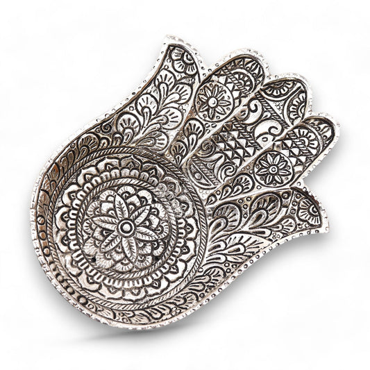 Großer Hamsa-Räucherhalter Aluminium 18×13 cm