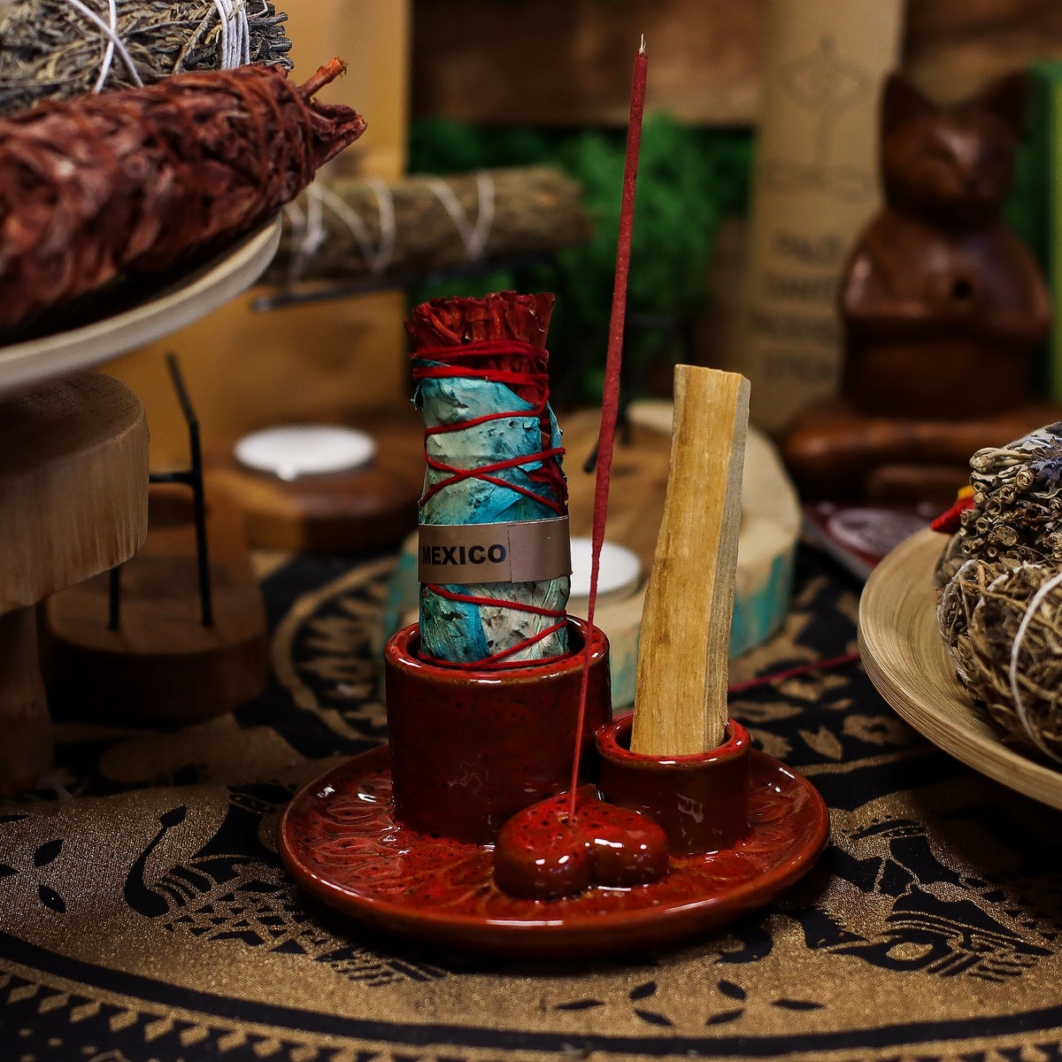 Palo-Santo- & Smudge-Halter – Mandala Rot mit Herz