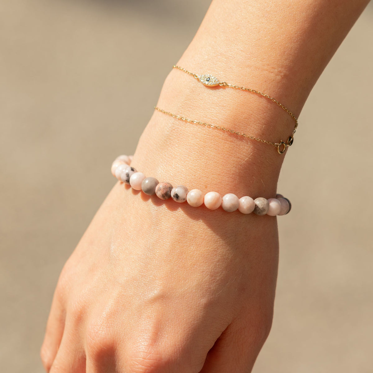 Rosa Jaspis-Armband Petite – 6 mm Perlen, 17 cm