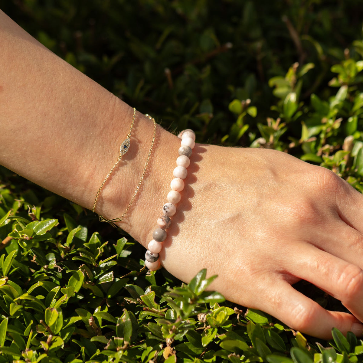 Rosa Jaspis-Armband Petite – 6 mm Perlen, 17 cm