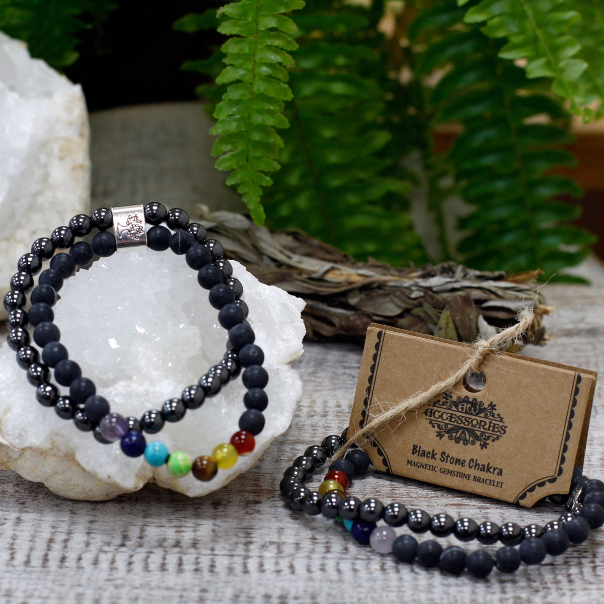 Magnetisches Schwarzstein-Armband mit Chakra-Akzent