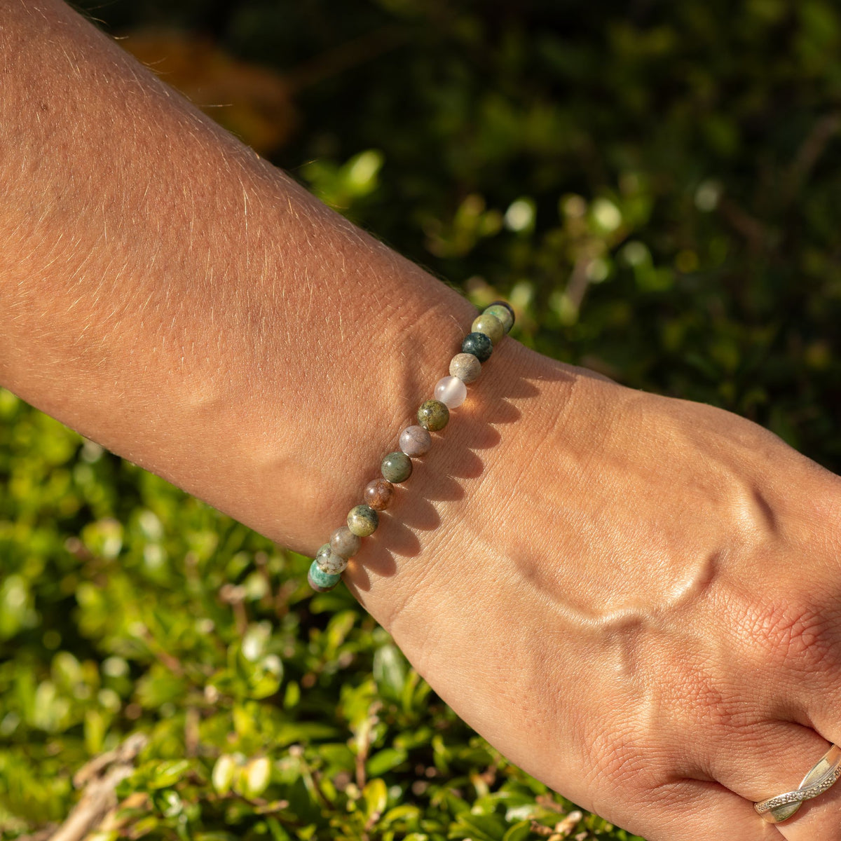 Moosachat-Armband Petite – 6 mm Perlen, 17 cm