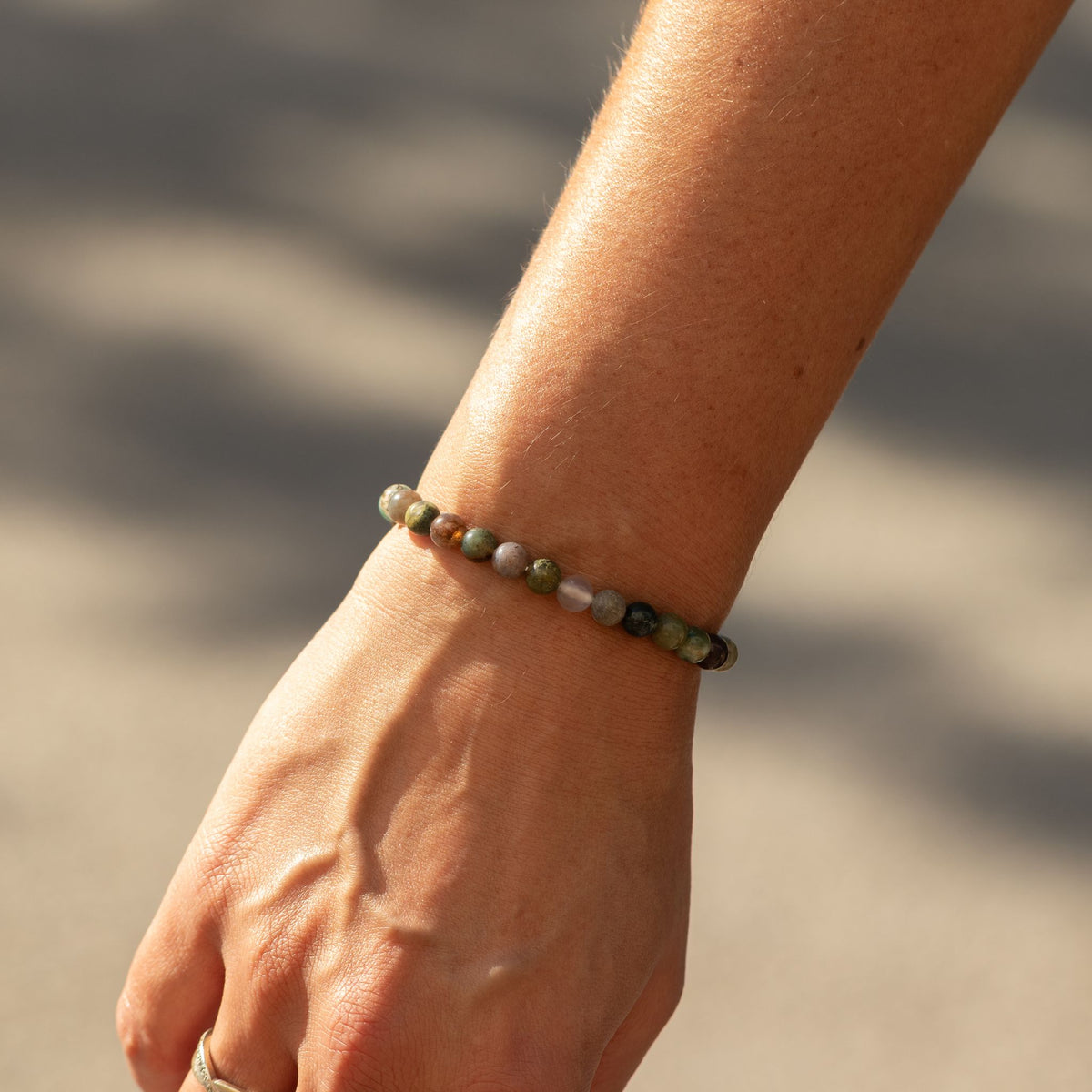 Moosachat-Armband Petite – 6 mm Perlen, 17 cm