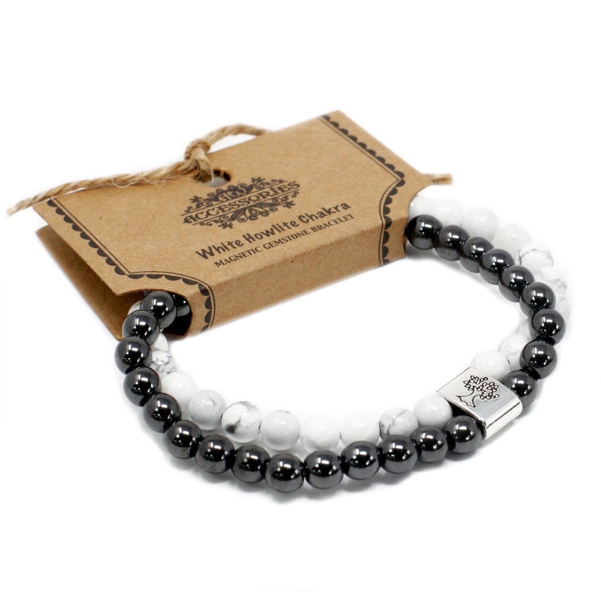 Magnetisches Howlith-Armband – Weiß mit Chakra-Akzent