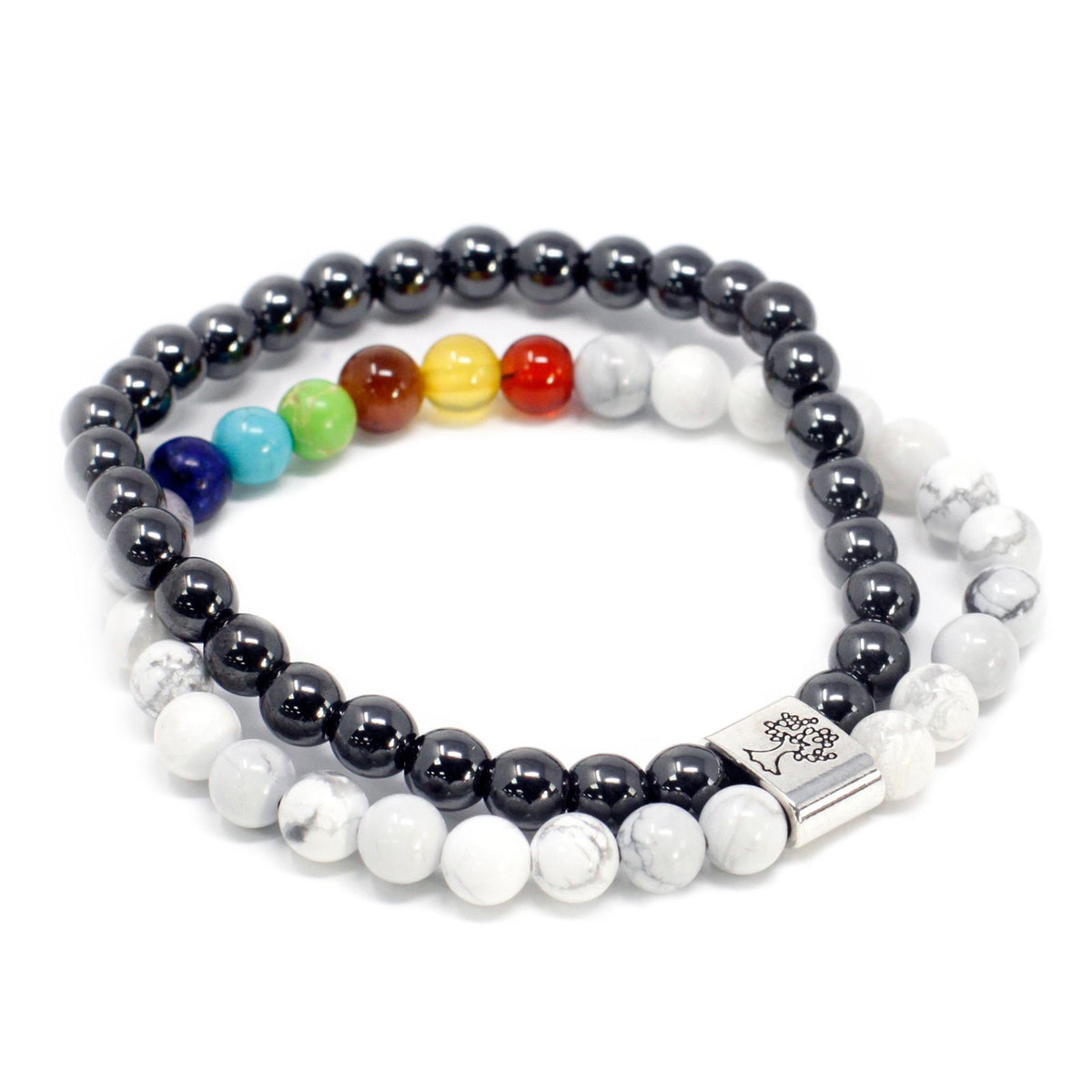 Magnetisches Howlith-Armband – Weiß mit Chakra-Akzent