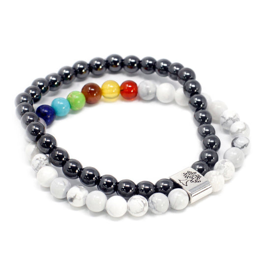 Magnetisches Howlith-Armband – Weiß mit Chakra-Akzent