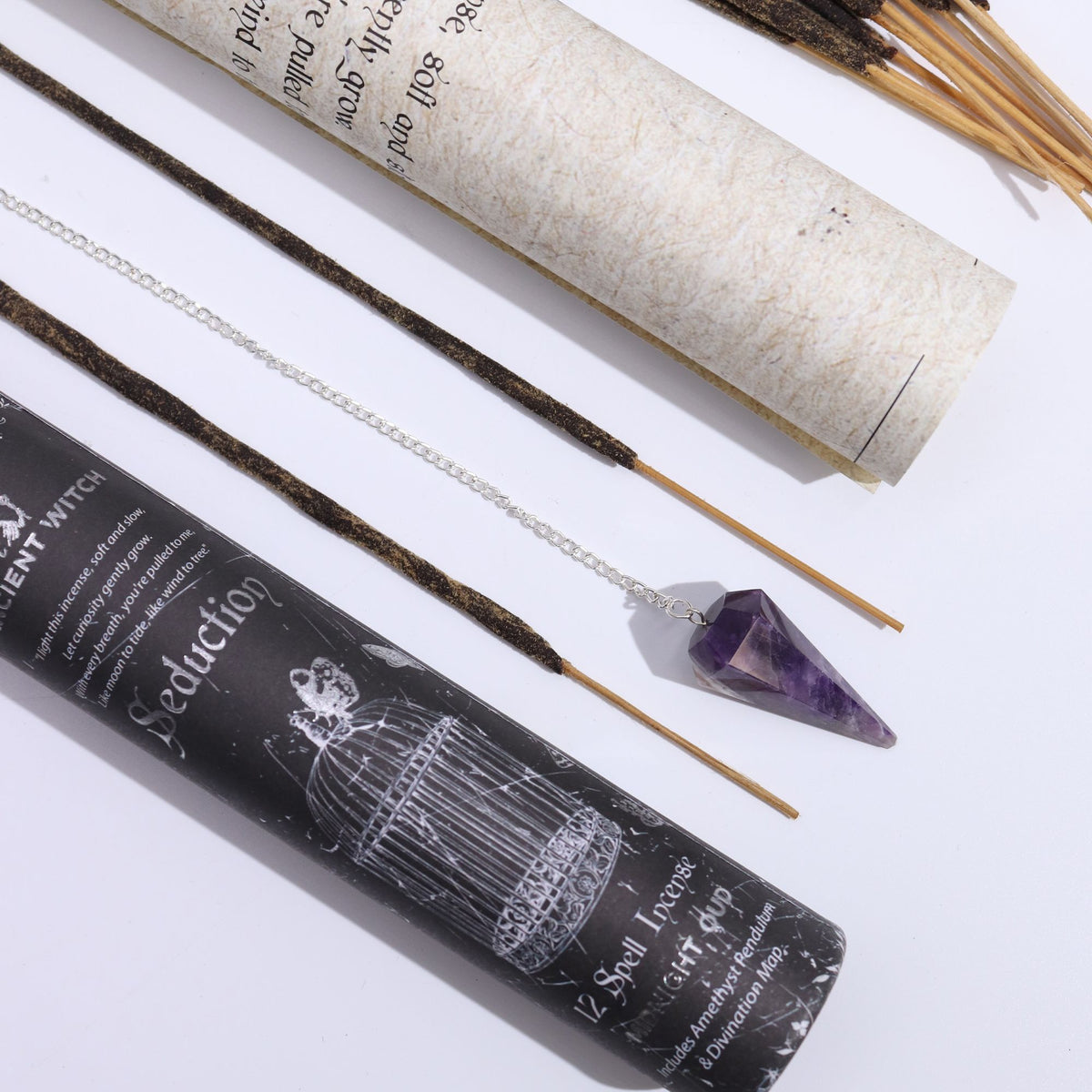 Räucherset Verführung – mit Amethyst-Pendel