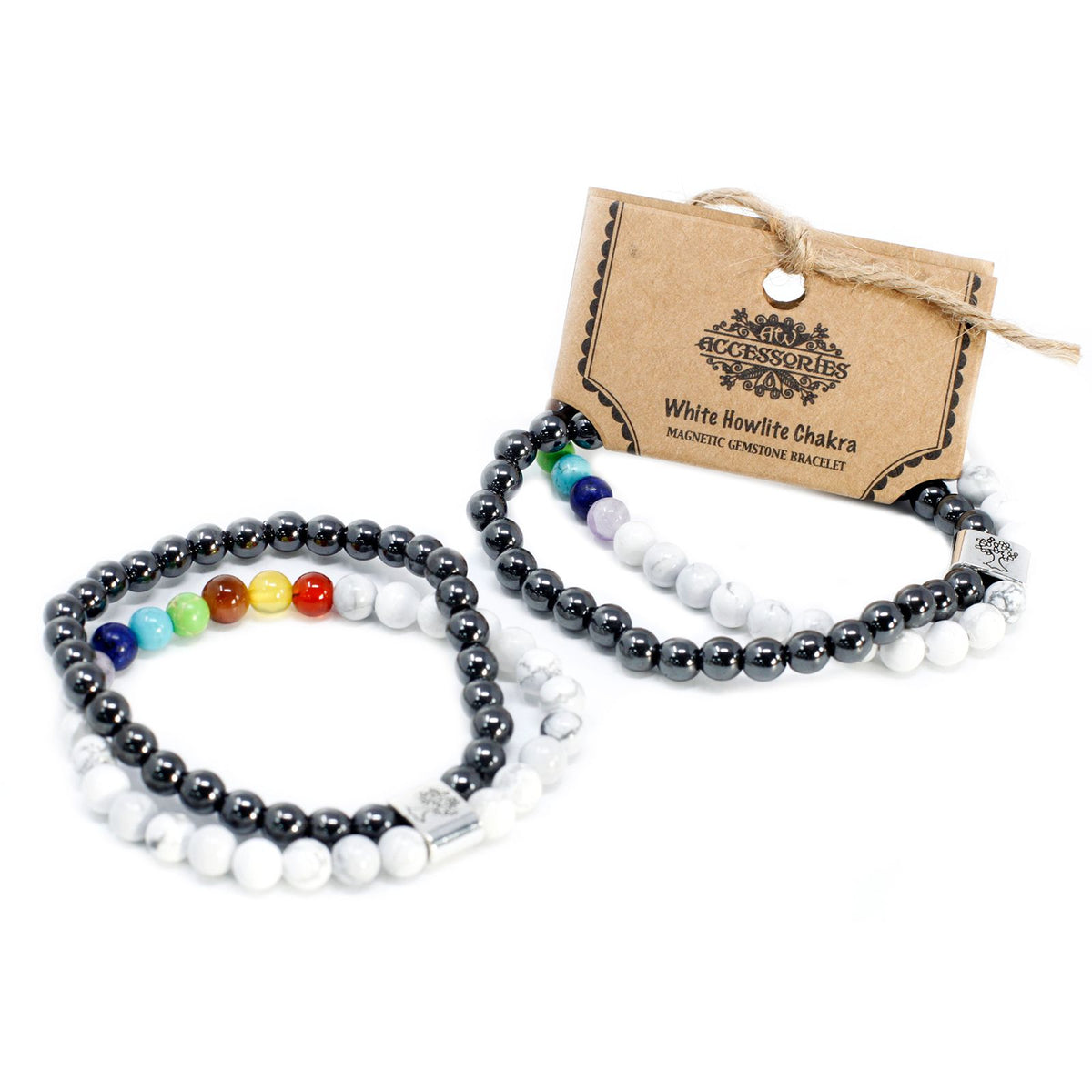 Magnetisches Howlith-Armband – Weiß mit Chakra-Akzent