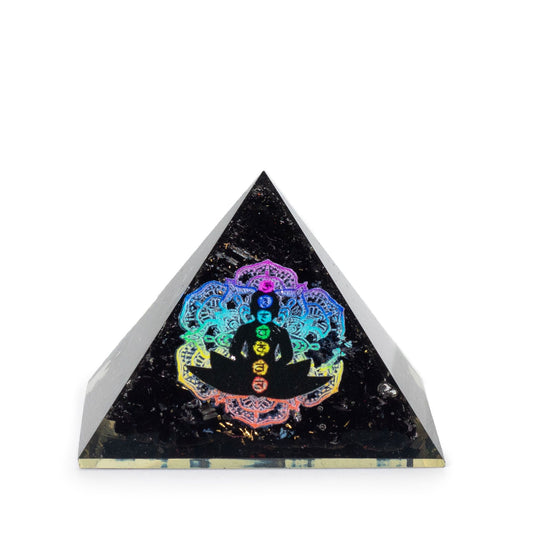 Orgonit Pyramide klein 5,5×4,5 cm – Chakra Buddha & Schwarzer Turmalin